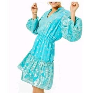 Lilly Pulitzer Joella Metallic Aqua Shell Dress Size 2 NWOT